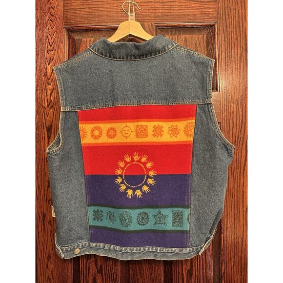 Pendleton Denim Vest XL Wool Blanket Back Southwestern Vintage 90s Western - Picture 8 of 11